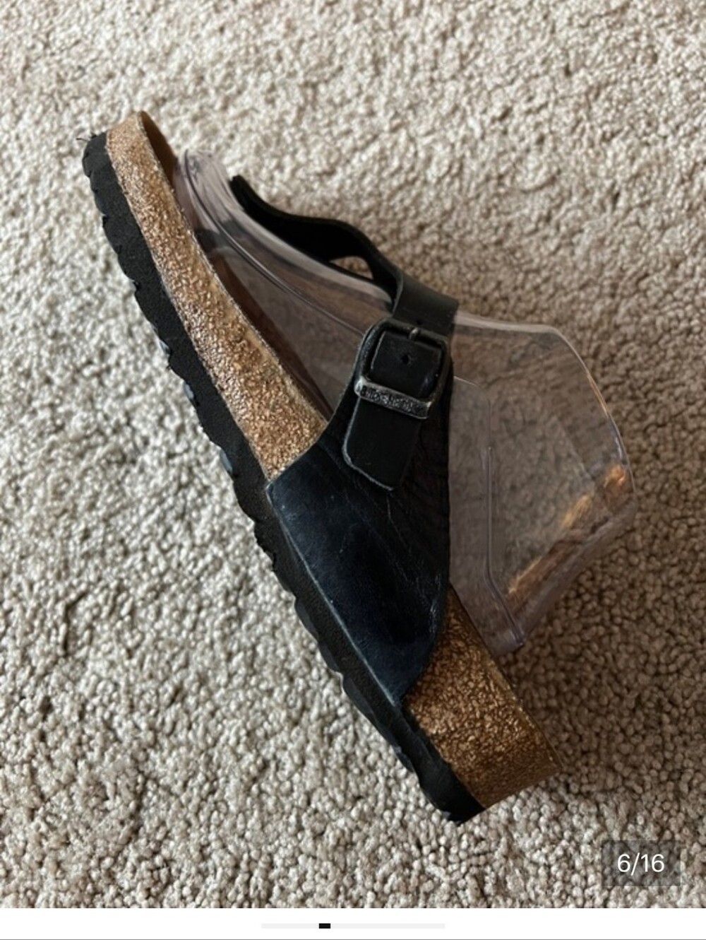 Birkenstock Gizeh Black Leather Thong Sandals with Tan Footbed Size 41 - Picture 6 of 13